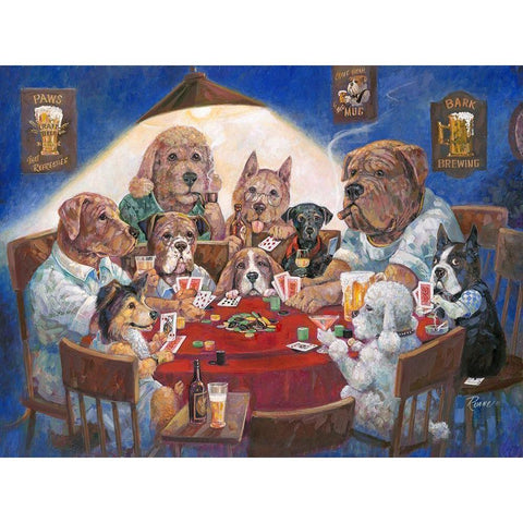 Poker Dogs Black Modern Wood Framed Art Print with Double Matting by Manning, Ruane