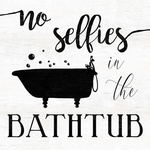 No Selfies Bath White Modern Wood Framed Art Print with Double Matting by Robinson, Carol