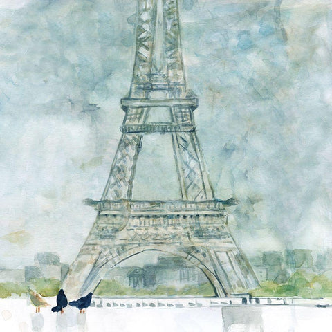 Paris in Flight White Modern Wood Framed Art Print with Double Matting by Robinson, Carol