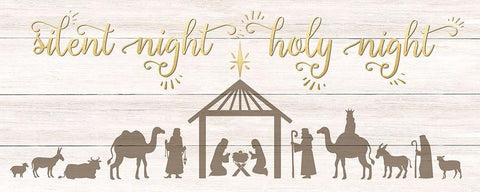 Silent Night Nativity White Modern Wood Framed Art Print with Double Matting by CAD Designs