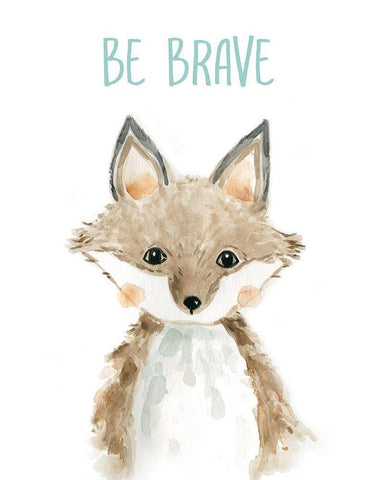 Be Brave Fox White Modern Wood Framed Art Print with Double Matting by Robinson, Carol