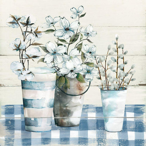 Gingham Blues Black Ornate Wood Framed Art Print with Double Matting by Robinson, Carol