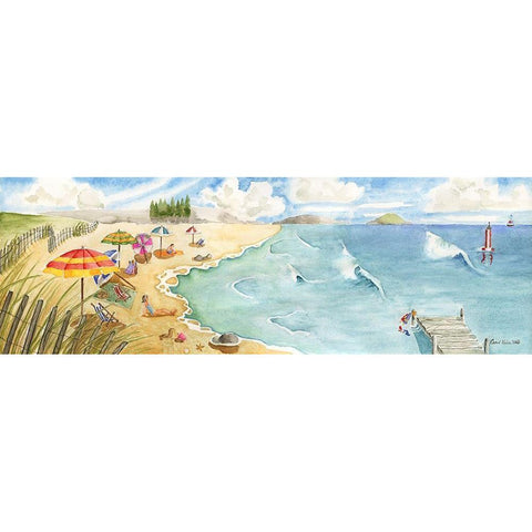 Sand and Surf Gold Ornate Wood Framed Art Print with Double Matting by Halm, Carol