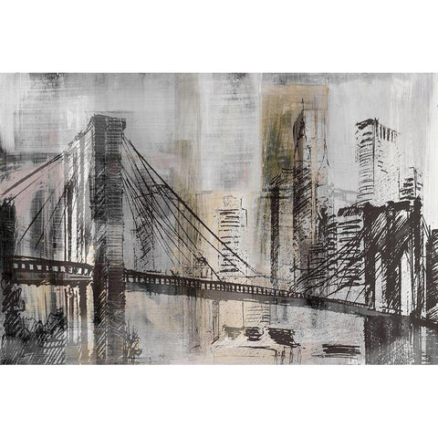 Brooklyn Bridge Twilight Detail Black Modern Wood Framed Art Print with Double Matting by Jill, Susan