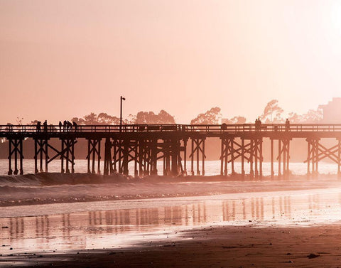Pier at Sunset White Modern Wood Framed Art Print with Double Matting by Jones, Alison