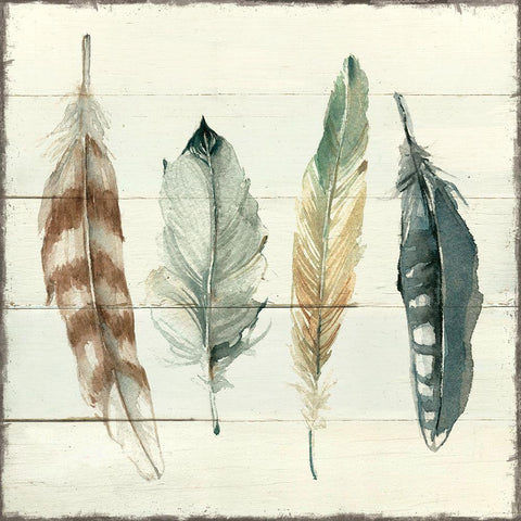 Shiplap Feathers I Gold Ornate Wood Framed Art Print with Double Matting by Robinson, Carol