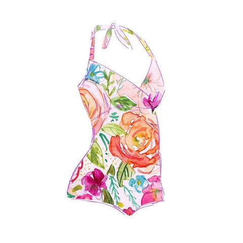 Tropical Swimwear I Black Modern Wood Framed Art Print with Double Matting by Robinson, Carol