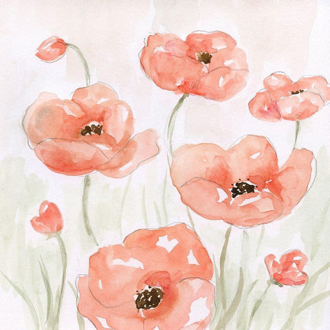 Spring Poppies II White Modern Wood Framed Art Print by Nan