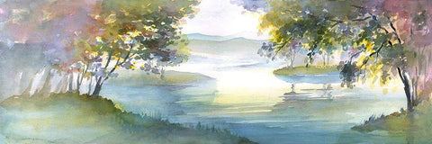 Meandering Lake I White Modern Wood Framed Art Print with Double Matting by Troise Heidel, Theresa