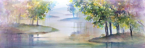 Meandering Lake II White Modern Wood Framed Art Print with Double Matting by Troise Heidel, Theresa