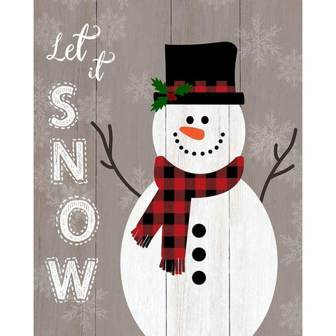 Let it Snow Snowman White Modern Wood Framed Art Print by CAD Designs