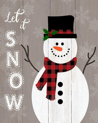 Let it Snow Snowman Black Ornate Wood Framed Art Print with Double Matting by CAD Designs