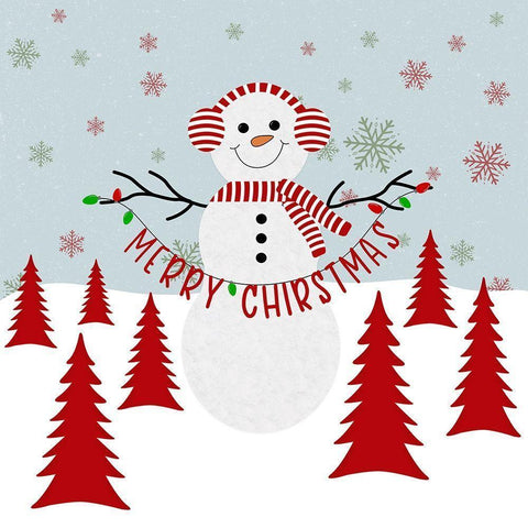 Merry Christmas Snowman Gold Ornate Wood Framed Art Print with Double Matting by Carpentieri, Natalie