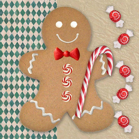 Gingerbread Man White Modern Wood Framed Art Print with Double Matting by Santiago, Daniela