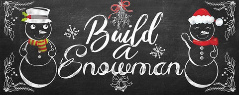 Build a Snowman Black Ornate Wood Framed Art Print with Double Matting by Santiago, Daniela