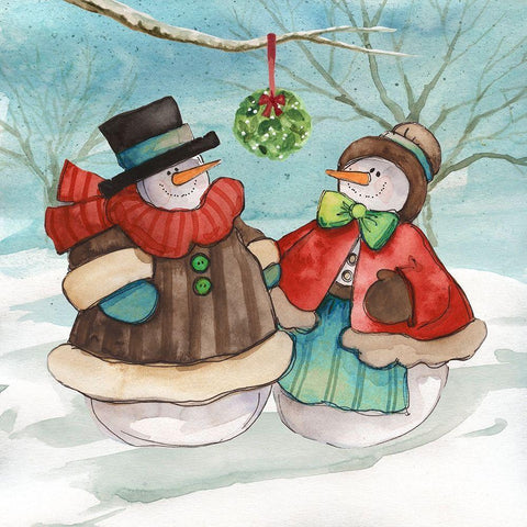 Mistletoe Couple Black Modern Wood Framed Art Print by Robinson, Carol