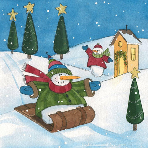 Snowman Fun II White Modern Wood Framed Art Print by Robinson, Carol