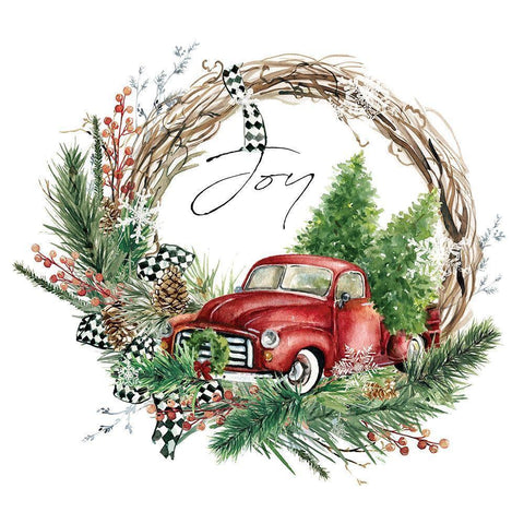 Joy Truck Wreath White Modern Wood Framed Art Print by Robinson, Carol