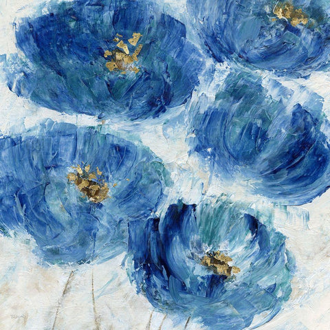 Blue Floral Fleck Gold Ornate Wood Framed Art Print with Double Matting by Craven, Katrina
