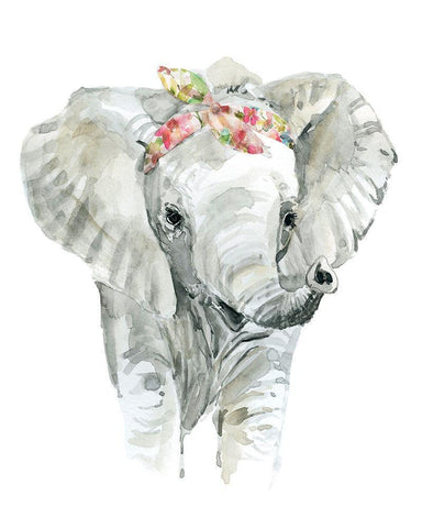 Savannah Elephant White Modern Wood Framed Art Print with Double Matting by Robinson, Carol