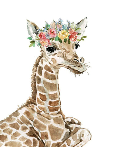 Savannah Giraffe White Modern Wood Framed Art Print with Double Matting by Robinson, Carol