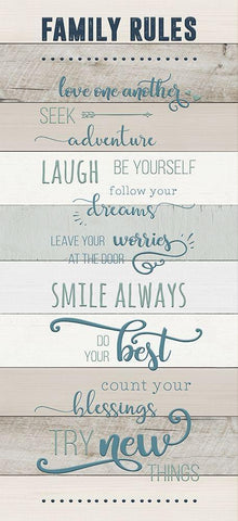 Family Rules White Modern Wood Framed Art Print with Double Matting by CAD Designs