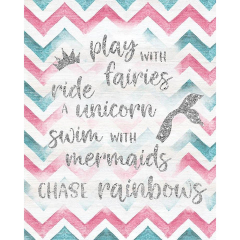 Fairies Unicorns Mermaids White Modern Wood Framed Art Print by Carpentieri, Natalie