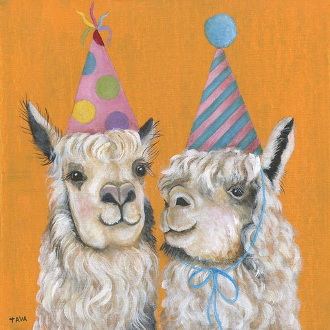 Llama Party White Modern Wood Framed Art Print with Double Matting by Tava Studios
