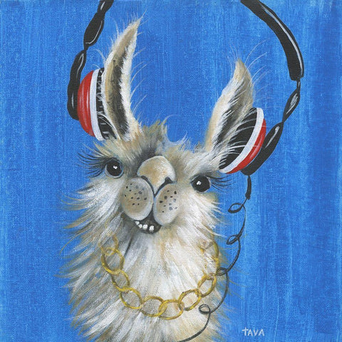 Llama Jammin White Modern Wood Framed Art Print by Tava Studios