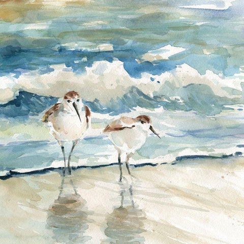 Beach Birds White Modern Wood Framed Art Print by Robinson, Carol