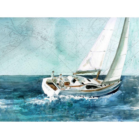 Coastal Sail Gold Ornate Wood Framed Art Print with Double Matting by Robinson, Carol