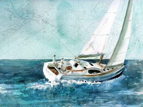 Coastal Sail White Modern Wood Framed Art Print with Double Matting by Robinson, Carol