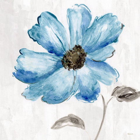 Blue Floral Black Modern Wood Framed Art Print with Double Matting by Craven, Katrina