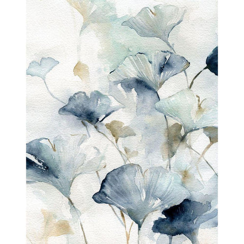 Indigo Ginkgo II Black Modern Wood Framed Art Print with Double Matting by Robinson, Carol