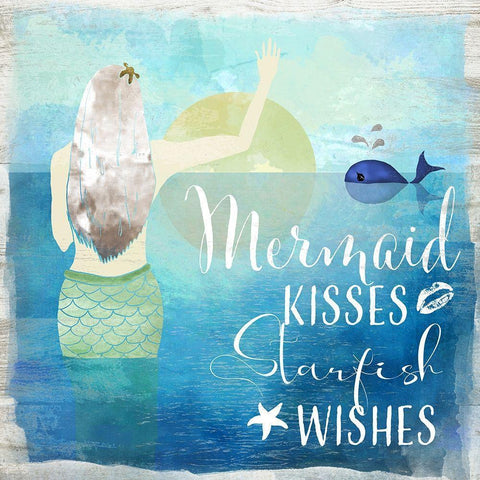 Mermaid Kisses White Modern Wood Framed Art Print by Santiago, Daniela