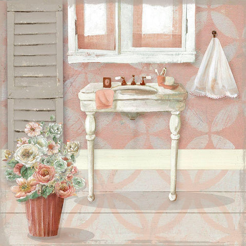 Blushing Bath Sink I White Modern Wood Framed Art Print with Double Matting by Robinson, Carol