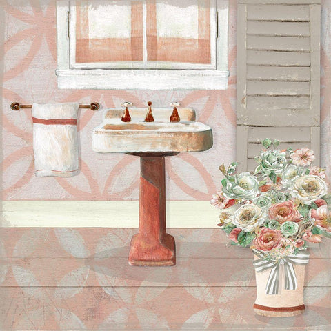 Blushing Bath Sink II White Modern Wood Framed Art Print with Double Matting by Robinson, Carol