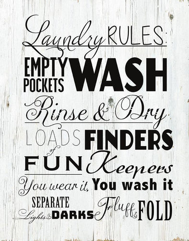 Laundry Rules Black Ornate Wood Framed Art Print with Double Matting by Santiago, Daniela