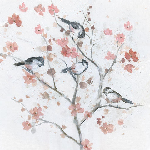 Chickadees In Spring II Gold Ornate Wood Framed Art Print with Double Matting by Nan