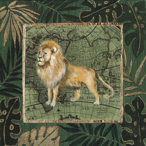 Jungle Lion Gold Ornate Wood Framed Art Print with Double Matting by Tava Studios