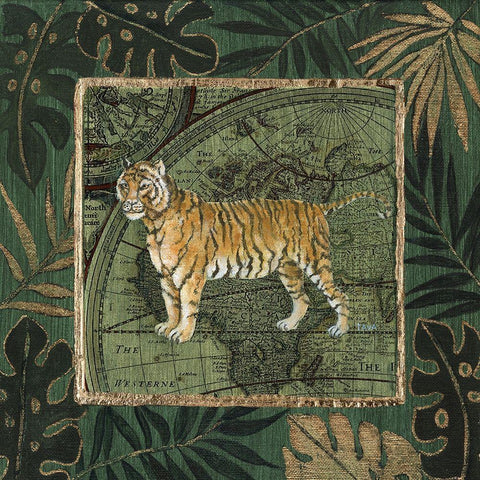 Jungle Tiger Gold Ornate Wood Framed Art Print with Double Matting by Tava Studios