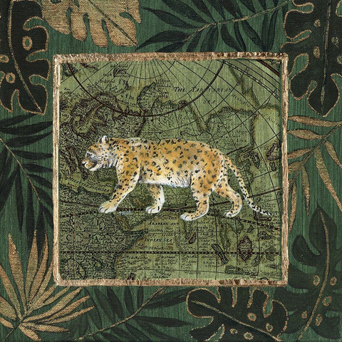 Jungle Leopard Gold Ornate Wood Framed Art Print with Double Matting by Tava Studios