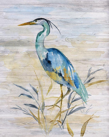 Blue Heron II White Modern Wood Framed Art Print with Double Matting by Nan