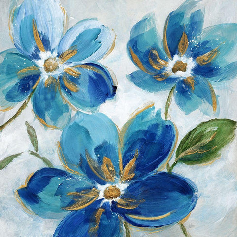 Flowering Blues I White Modern Wood Framed Art Print with Double Matting by Nan