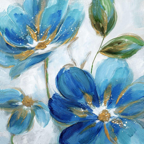 Flowering Blues II White Modern Wood Framed Art Print with Double Matting by Nan