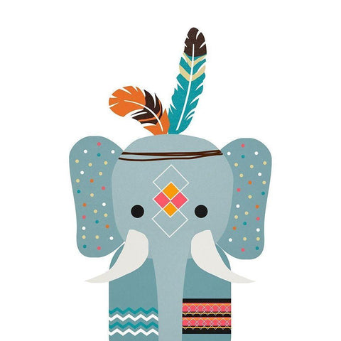 Boho Elephant White Modern Wood Framed Art Print by Santiago, Daniela