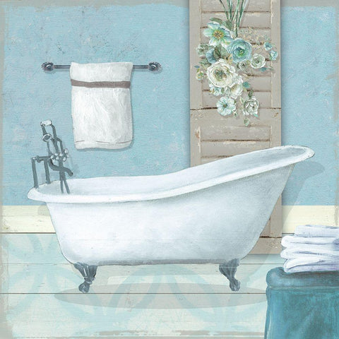 Teal Bath I White Modern Wood Framed Art Print with Double Matting by Robinson, Carol