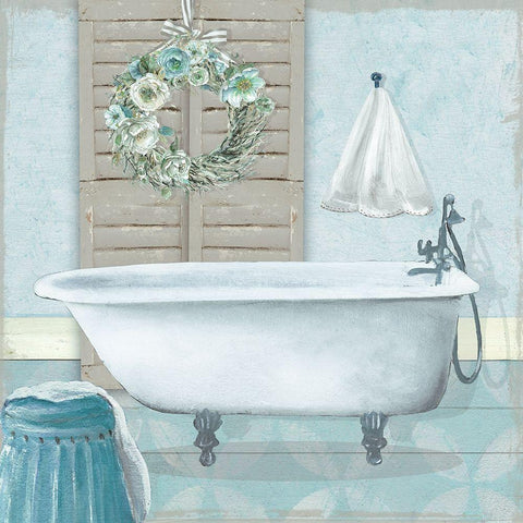 Teal Bath II White Modern Wood Framed Art Print with Double Matting by Robinson, Carol