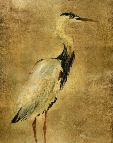 Gold Crane at Dusk I Black Ornate Wood Framed Art Print with Double Matting by Robinson, Carol