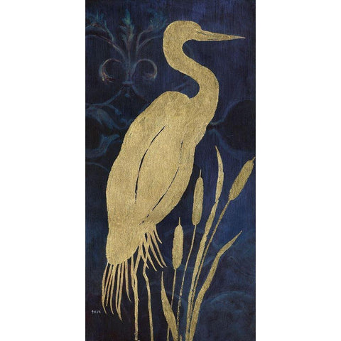 Egret On Indigo I Black Modern Wood Framed Art Print with Double Matting by Tava Studios